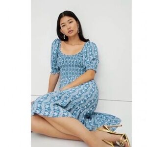 Hill House Louisa Nap Dress - Trailing Vine Blue Crepe XXS